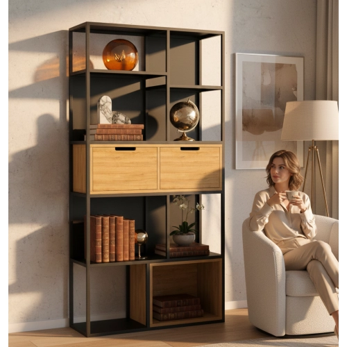 REGAŁ NA KSIĄŻKI METALOWE DREWNO LITE DĄB JESION OLCHA RNK-175